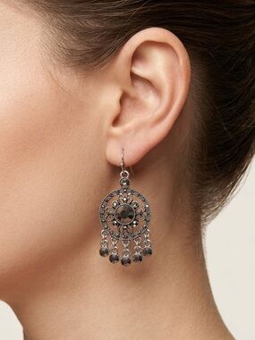 Vintage Chandelier Earrings | Gunmetal Smoky Crystal Dangle Statement